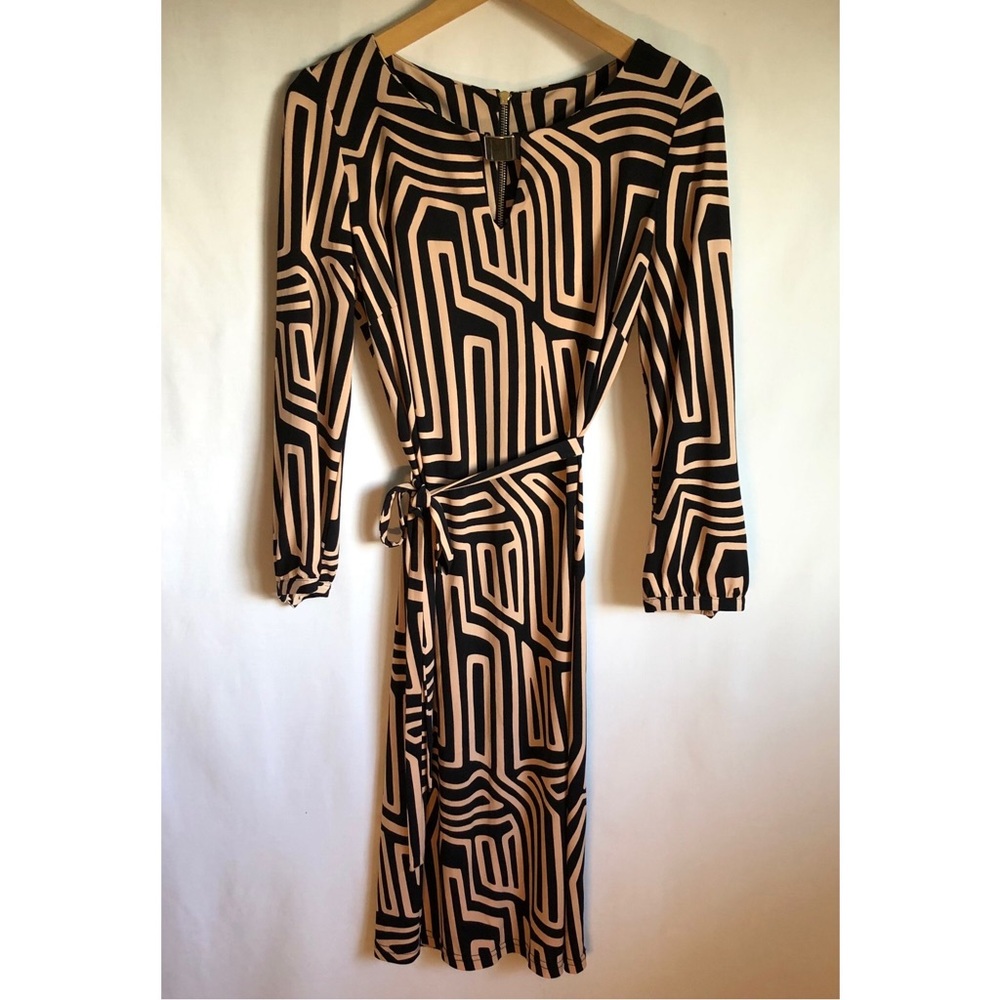 Joseph Ribkoff tan and black 3/4 sleeve dress